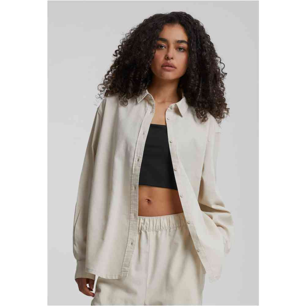 Urban Classics - Linen Mixed Oversized Bluse - Grün